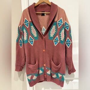 Vintage Leonard Sport Aztec Geometric Cardigan Sweater